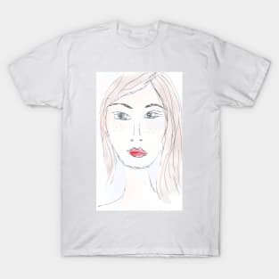 Woman, portrait, face, female, girl, watercolor, art, people T-Shirt